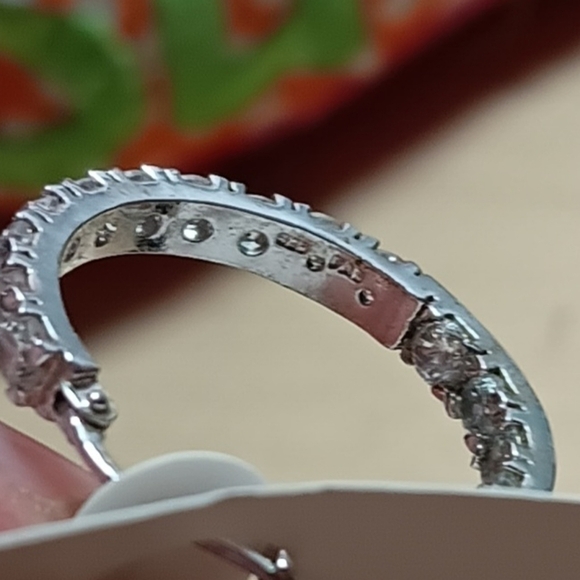 925 FAS Silver Rhinestone Inside Outside Hoop Earrings - Picture 8 of 8